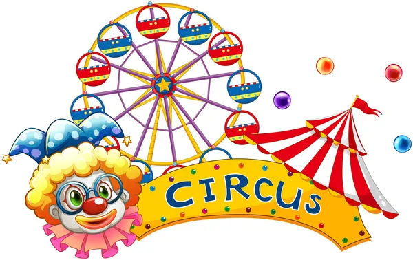 Een clown naast een circus uithangbord — Stockvector