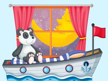 tekne bir pencere yanında yukarıda oturan panda
