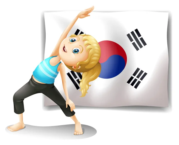 Seorang gadis berolahraga di depan bendera Korea Selatan - Stok Vektor