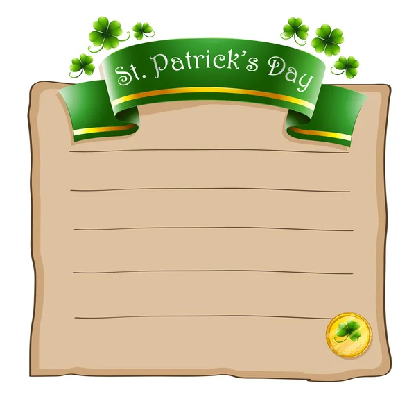 Ett papper med en St. Patrick's Day skyltning — Stock vektor