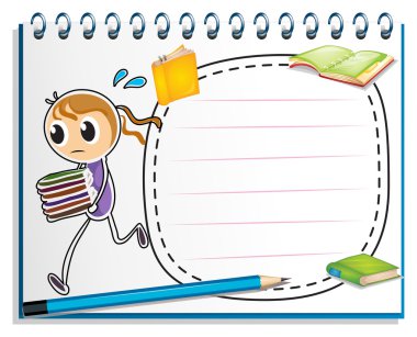 bir defter kitap ile çalışan bir kız bir kroki ile