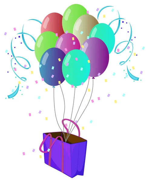 Eine violette Tasche mit zehn verschiedenen Farben von Luftballons — Stockvektor
