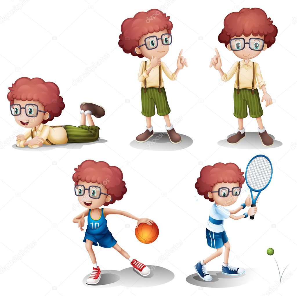 Five different activities of a young boy