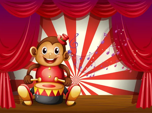 Un singe jouant avec un instrument de musique sur scène — Image vectorielle