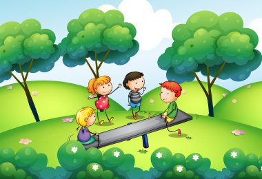 tepenin üstündeki oynayan çocuklar bir grup