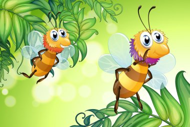 iki arılar çok yaprakları ile uçan