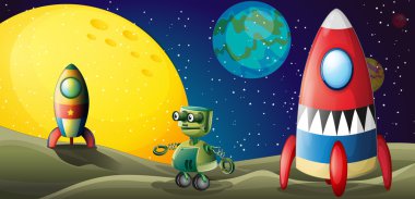 iki uçak ve outerspace bir robot