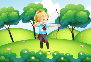 A girl with an archer at the hilltop clipart