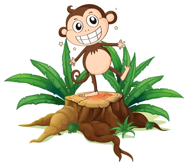 A monkey standing above a trunk — Stock Vector