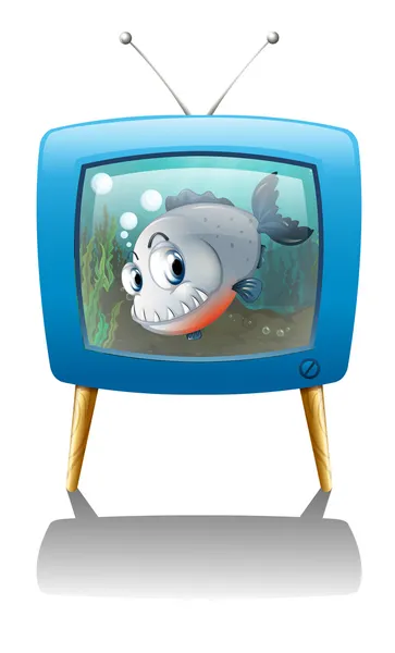 A big fish in the television — Stock Vector