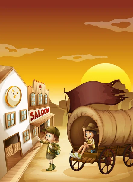 bir vagon çocuklarla bir salon yakınındaki