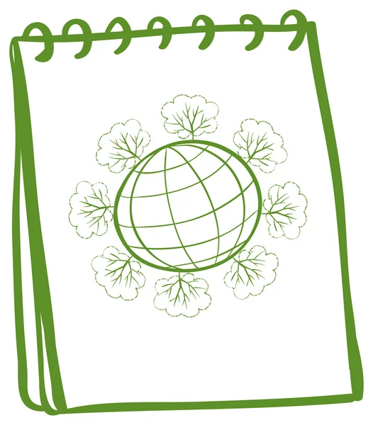 A notebook with a sketch of a globe — Stock Vector