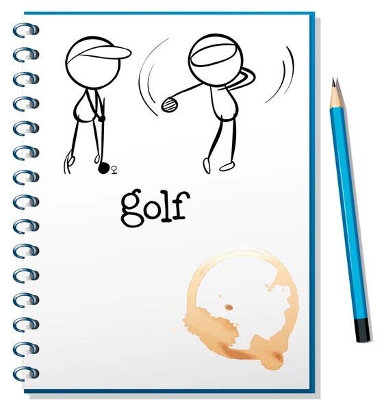 Un cuaderno con un boceto de dos jugando al golf — Vector de stock