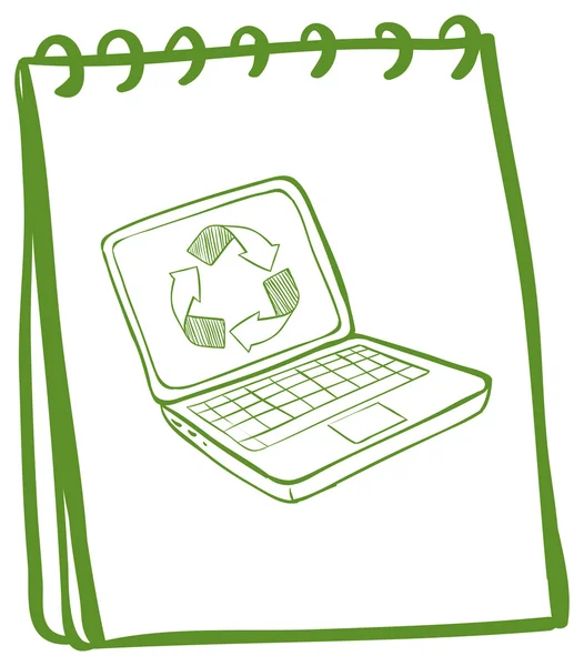 用一台笔记本电脑在封面上的绿色笔记本 — 图库矢量图片