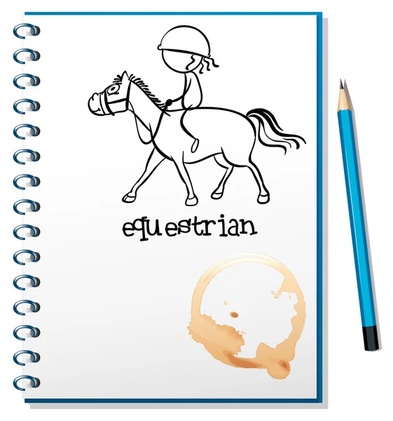 Een laptop met een tekening van een meisje berijden van een paard — Stockvector