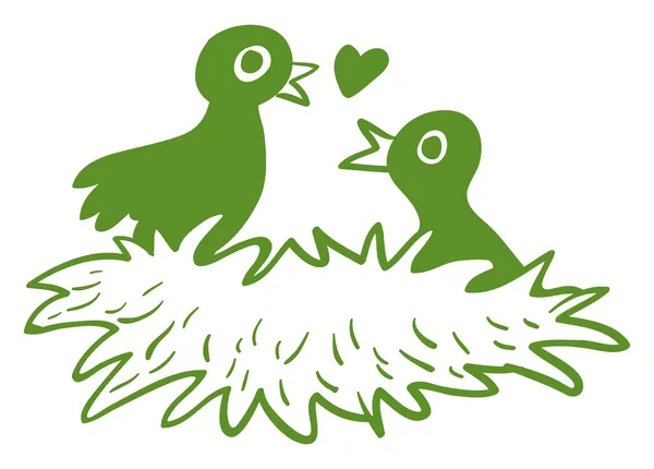 Deux oiseaux amoureux dans leur nid — Image vectorielle