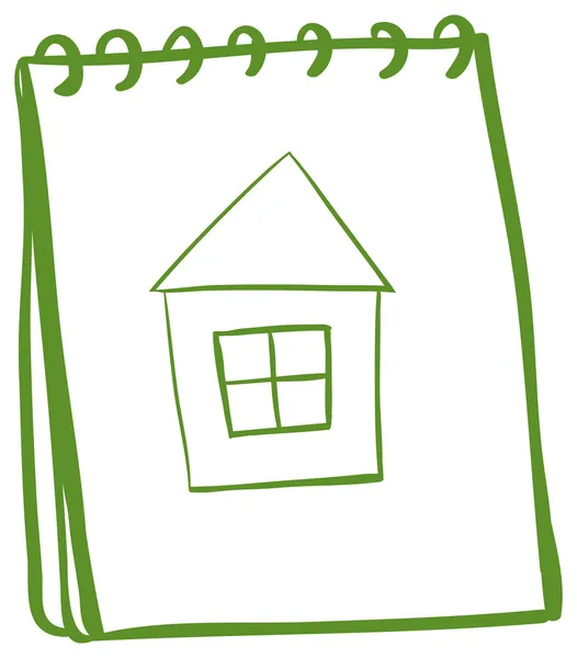 A notebook with a sketch of a house at the cover page — Stock Vector