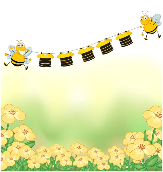 Las dos abejas y la ropa colgante — Vector de stock