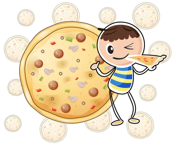 Un garçon avec une part de pizza — Image vectorielle