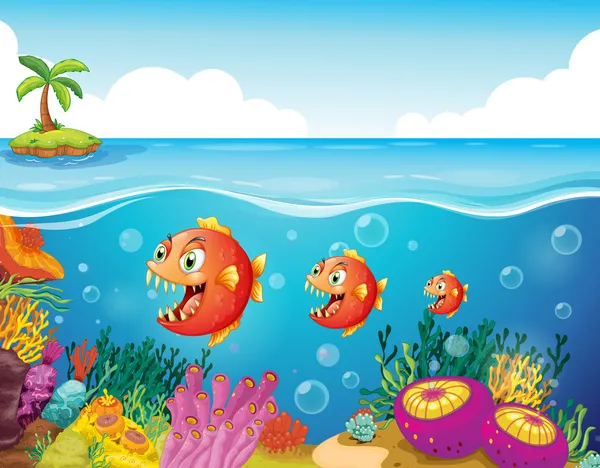 A school of fish near the coral reefs — Stock Vector