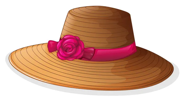 Un sombrero marrón con una cinta rosa — Vector de stock