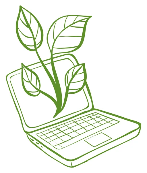 Zielony laptopa z obrazem roślin zielonych — Wektor stockowy