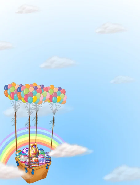 Œufs de Pâques colorés portés par un groupe de ballons — Image vectorielle