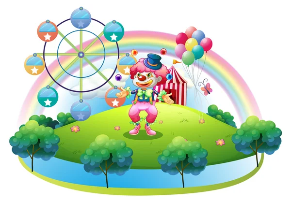 Un clown jonglant devant le carnaval — Image vectorielle