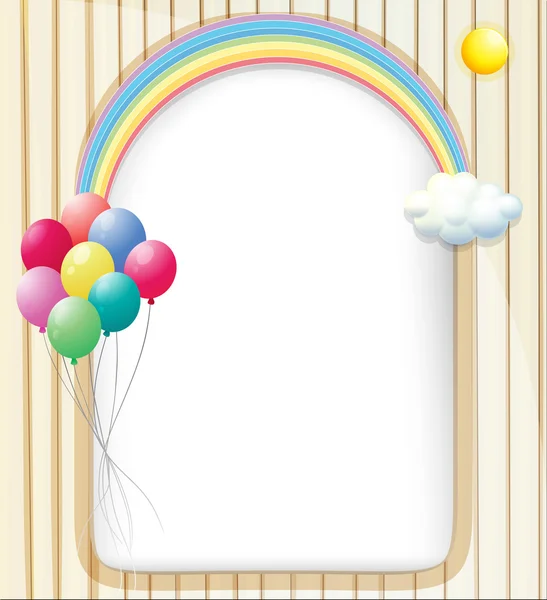 An empty template with a rainbow and balloons — Stock Vector