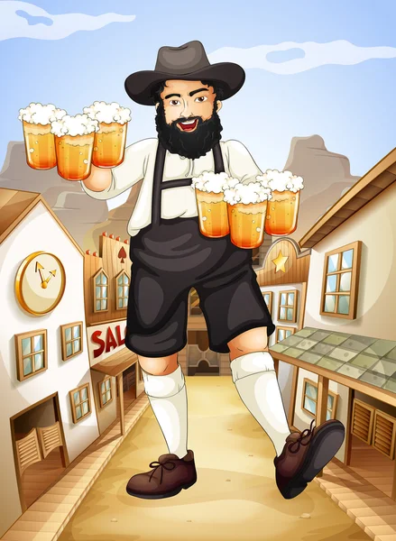 En servitör med glas kall öl — Stock vektor
