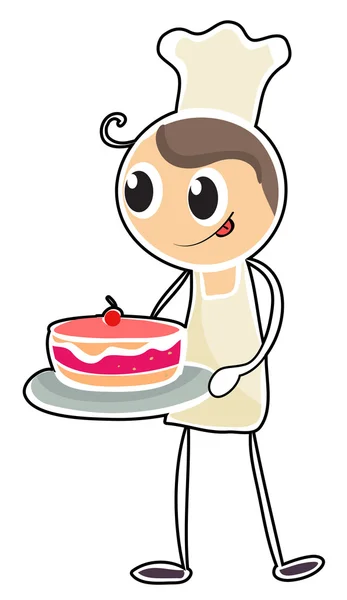 A baker holding a tray of cake — Stock Vector