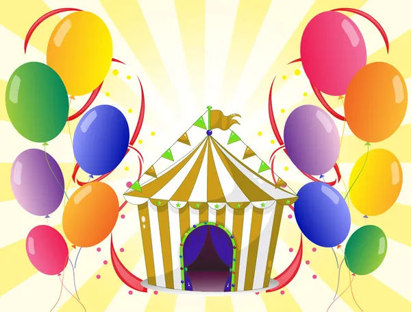Balloons with a circus tent at the center — Stock Vector