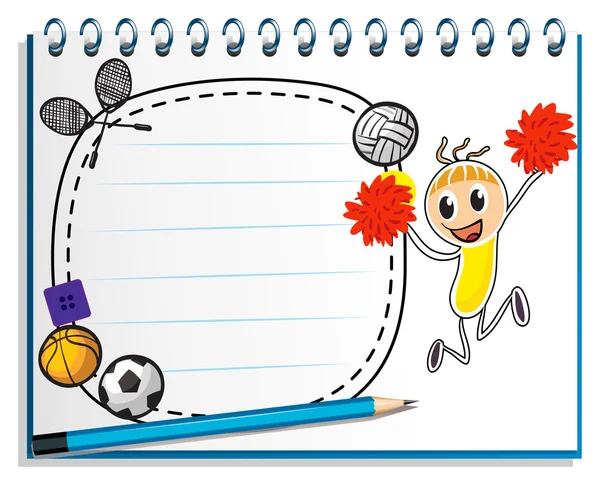 Un cahier avec un dessin d'une pom-pom girl à côté d'un espace vide — Image vectorielle