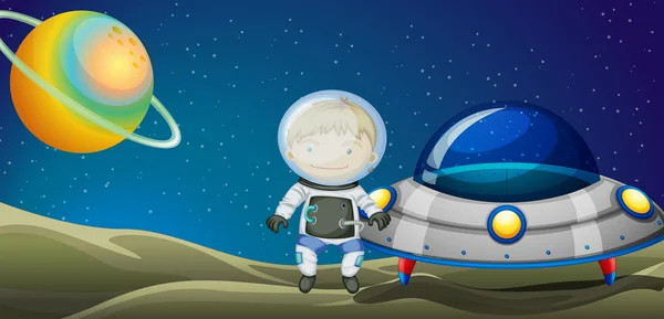 Un giovane esploratore accanto all'astronave — Vettoriale Stock