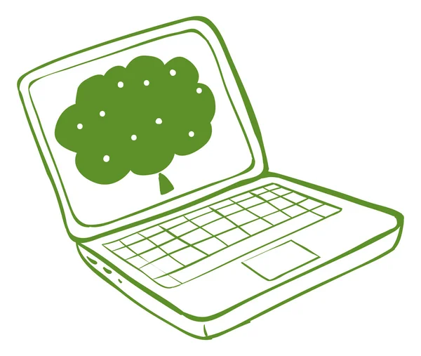 木のイメージとグリーンのラップトップ — ストックベクタ