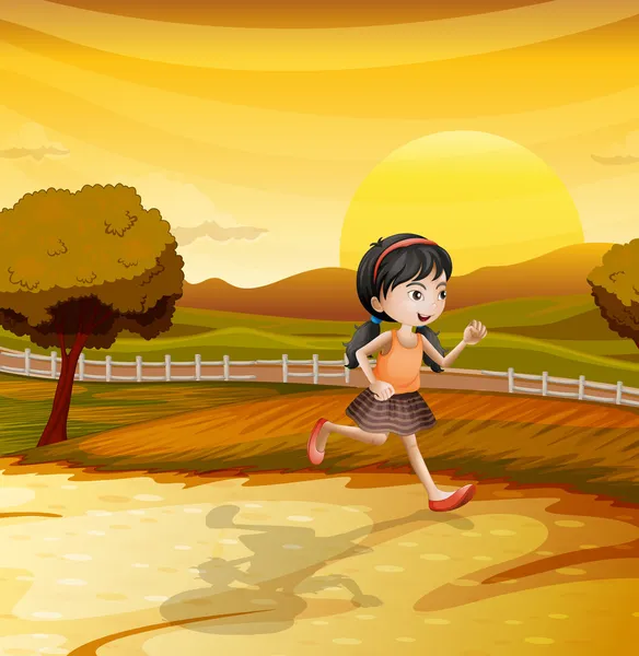 Una chica corriendo por el campo — Vector de stock