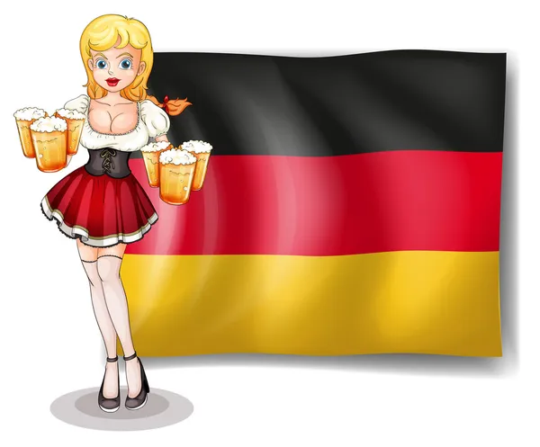 一个戴着眼镜的啤酒下流的德国国旗的女孩 — 图库矢量图片