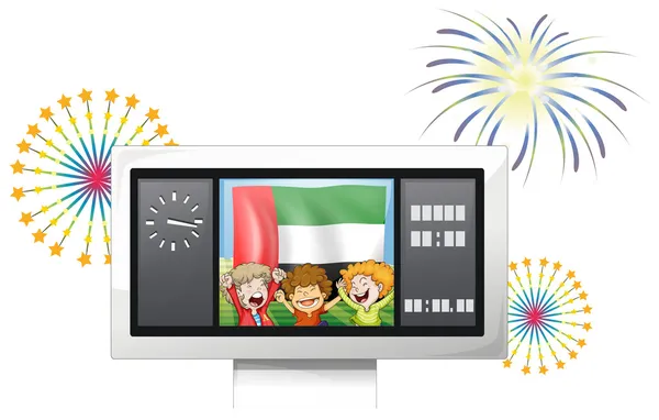 The UAE flag and kids inside the timeboard — Stock Vector