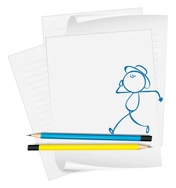 Un papel con un dibujo de un niño caminando — Vector de stock