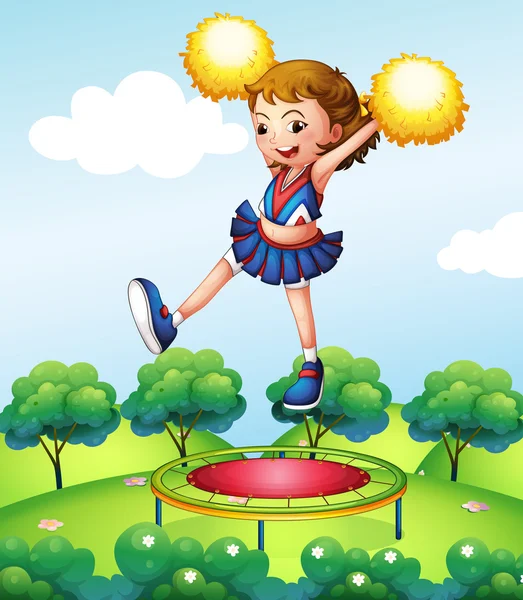 A trampoline below a young cheerdancer — Stock Vector