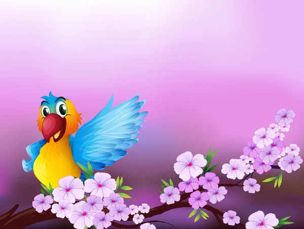 有一只鹦鹉和鲜花的信纸 — 图库矢量图片