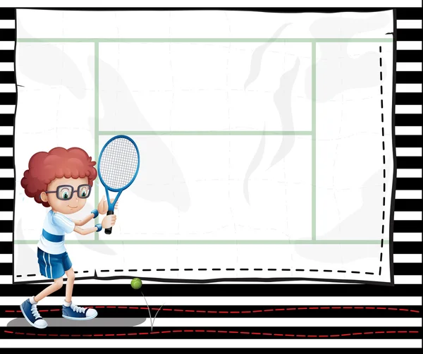 Un papel con la imagen de un niño jugando al tenis — Vector de stock