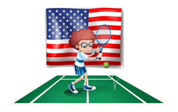 Ein Tennisspieler vor der US-Flagge — Stockvektor