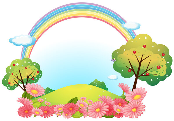 A hill with flowers and trees