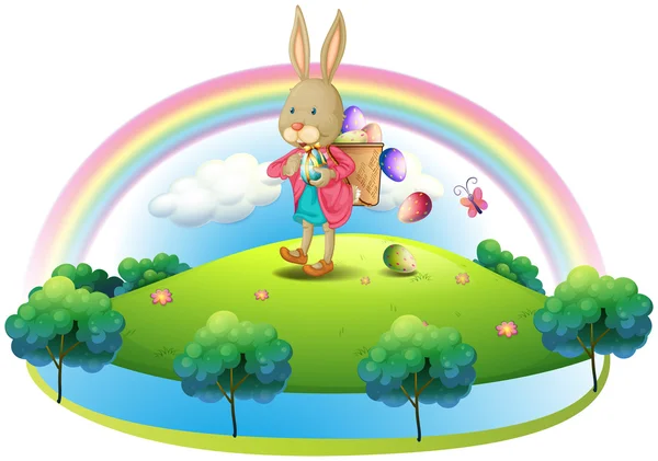 Un lapin avec un panier d'œufs — Image vectorielle