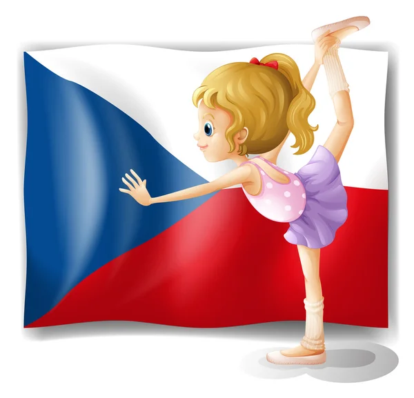 체코 공화국 깃발 앞 발레를 수행 하는 여자 — 스톡 벡터
