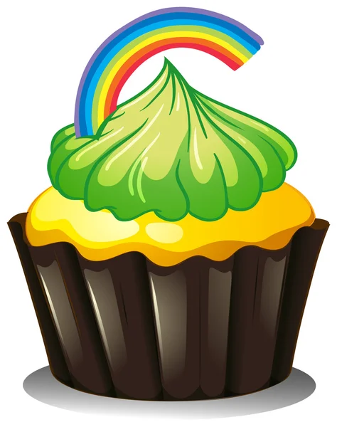 Um cupcake com uma cobertura verde — Vetor de Stock