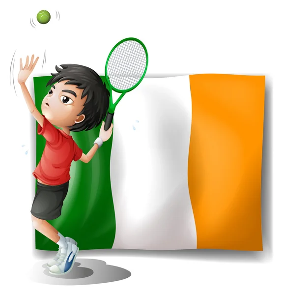 A boy playing tennis in front of the Ireland flag — Stock Vector