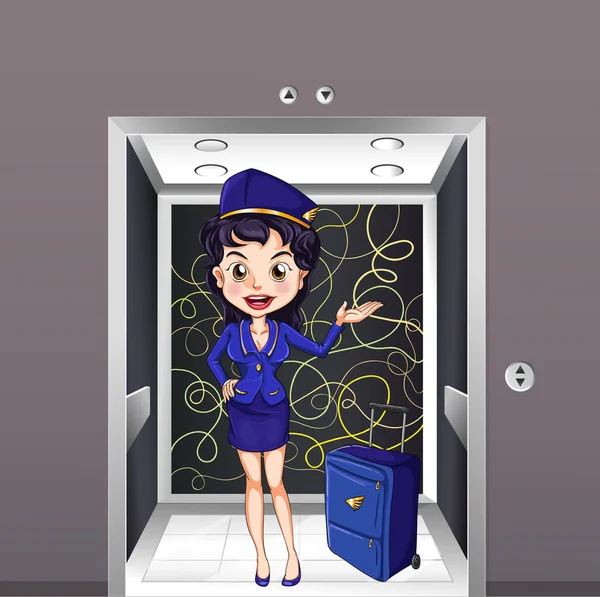 Een stewardess vlucht in de lift — Stockvector