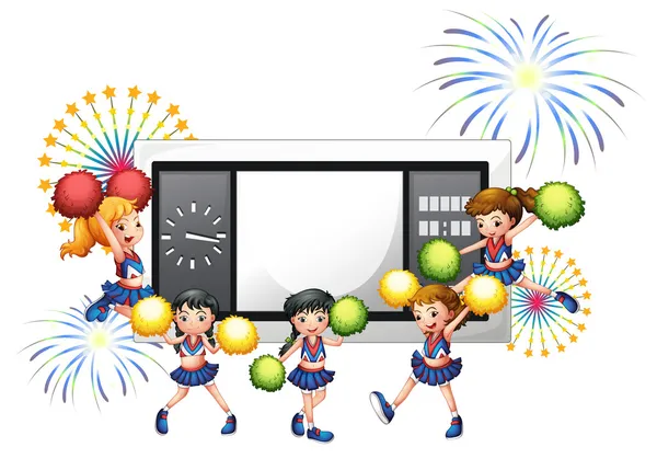 Pom-pom girls avec un tableau de bord à l'arrière — Image vectorielle